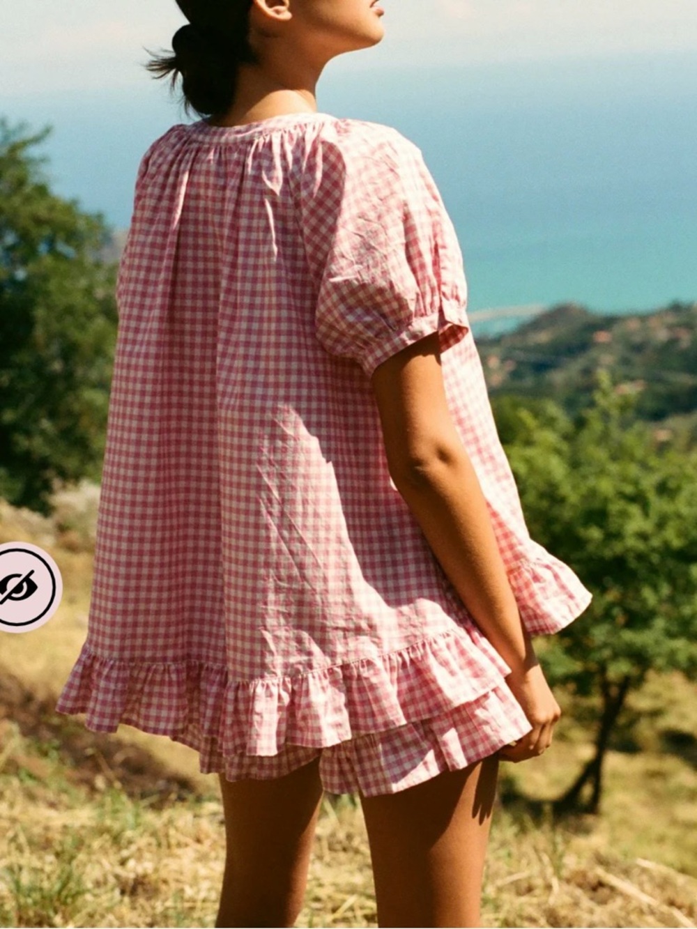 Piyama Pink Gingham Ruffle Short Pajama Set size L - Picture 2 of 4